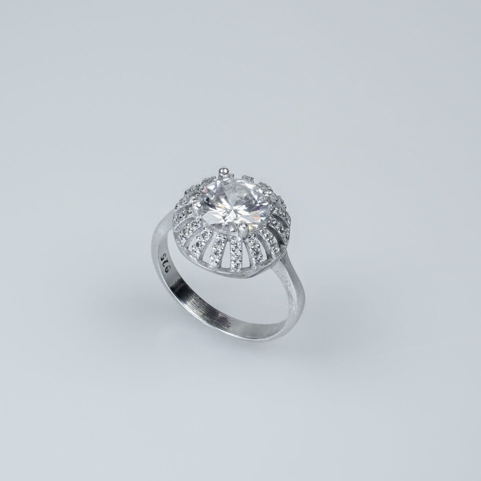 Kristal Zirkon Detaylı 925 Ayar Gümüş Kadın Yüzük