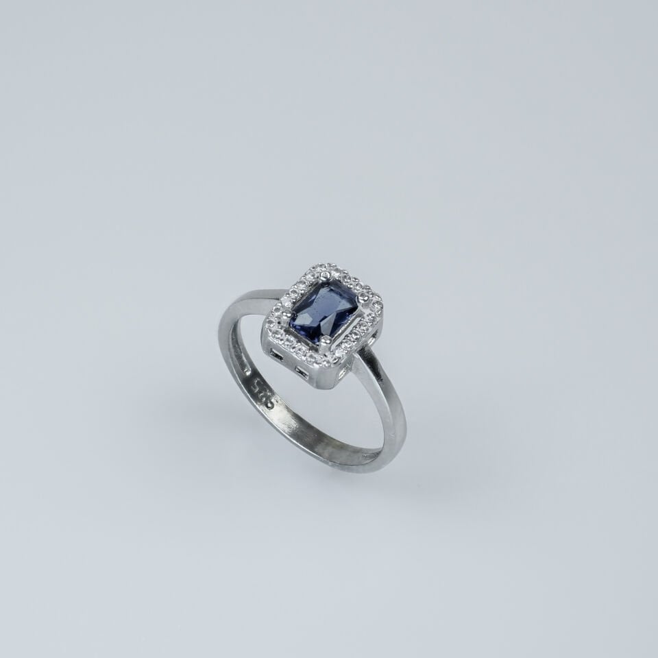 Safir Renk 925 Ayar Baget Gümüş Yüzük