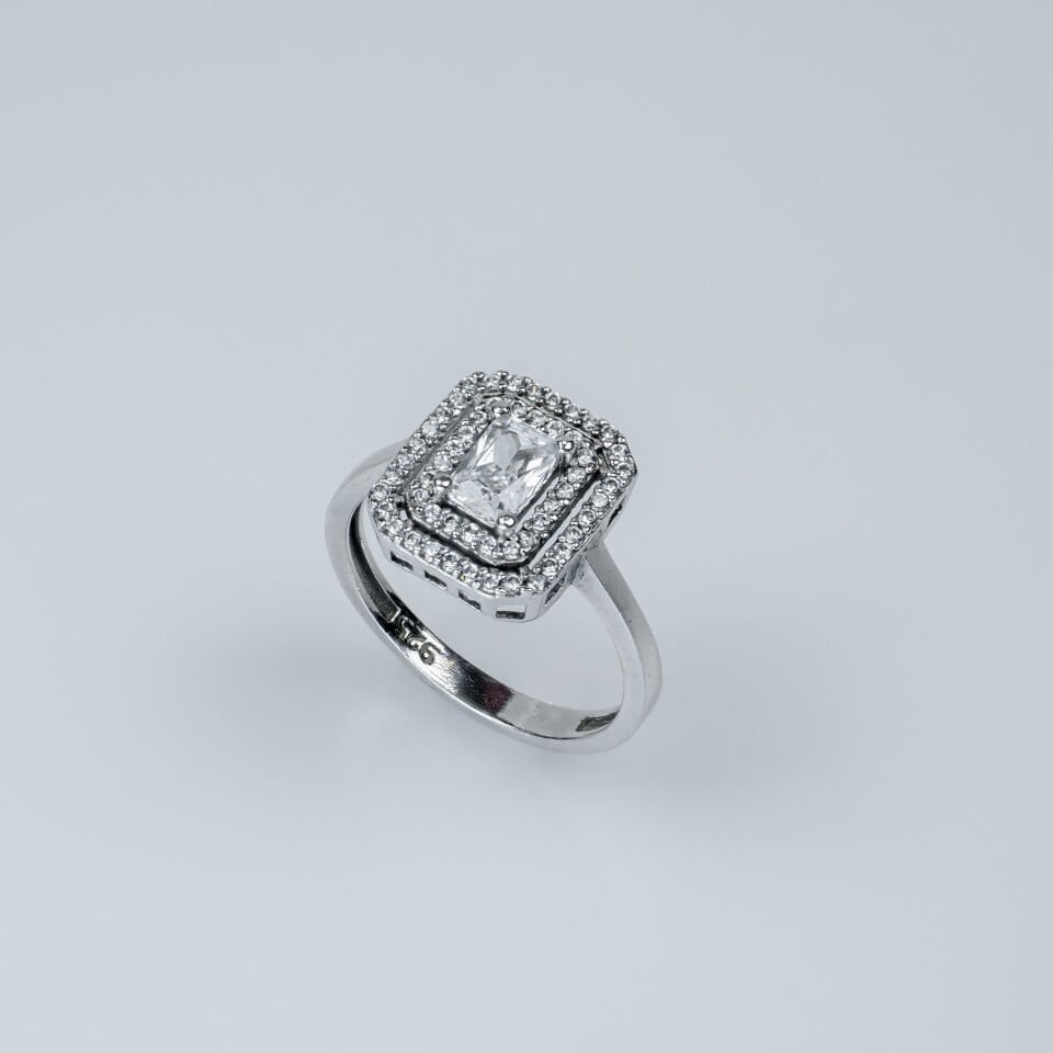 925 Ayar Gümüş Çift Çerçeveli Kadın Baget Yüzük