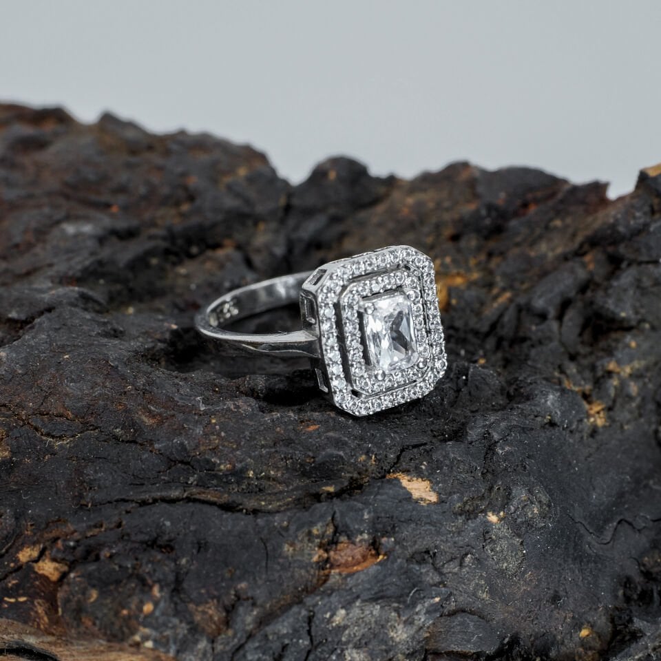 925 Ayar Gümüş Çift Çerçeveli Kadın Baget Yüzük