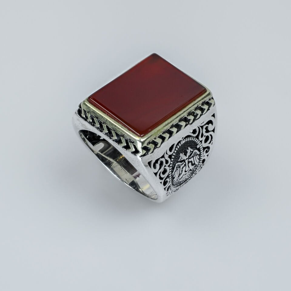 Kare Akik Taşlı 925 Ayar Gümüş Erkek Yüzük