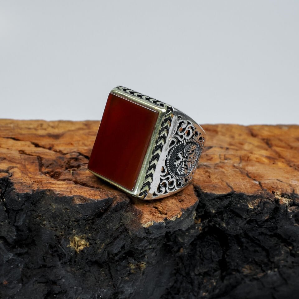 Kare Akik Taşlı 925 Ayar Gümüş Erkek Yüzük