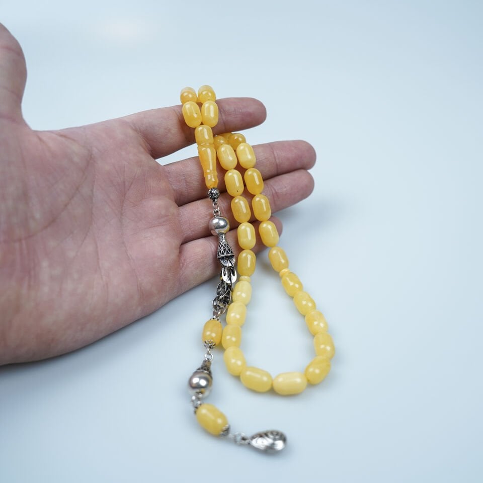 Gümüş Püsküllü Orijinal Damla Kehribar Tesbih