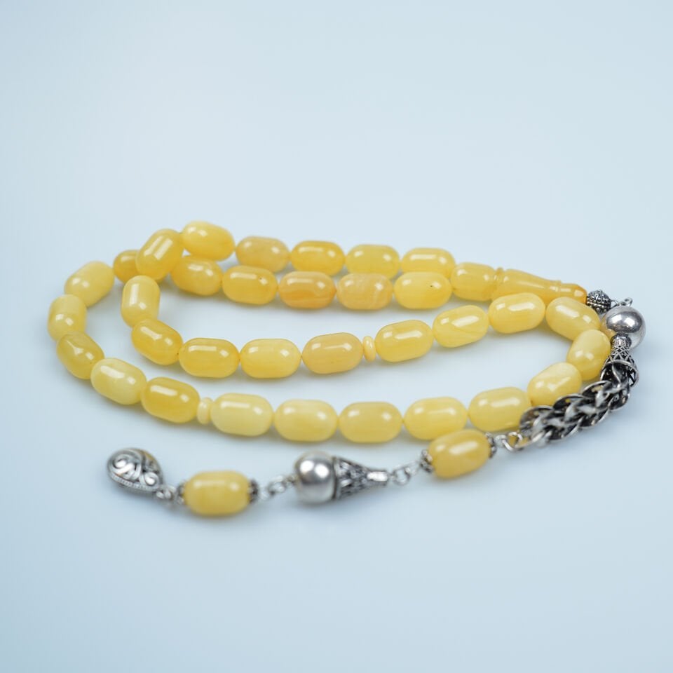 Gümüş Püsküllü Orijinal Damla Kehribar Tesbih