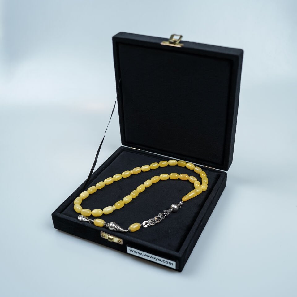 Gümüş Püsküllü Orijinal Damla Kehribar Tesbih