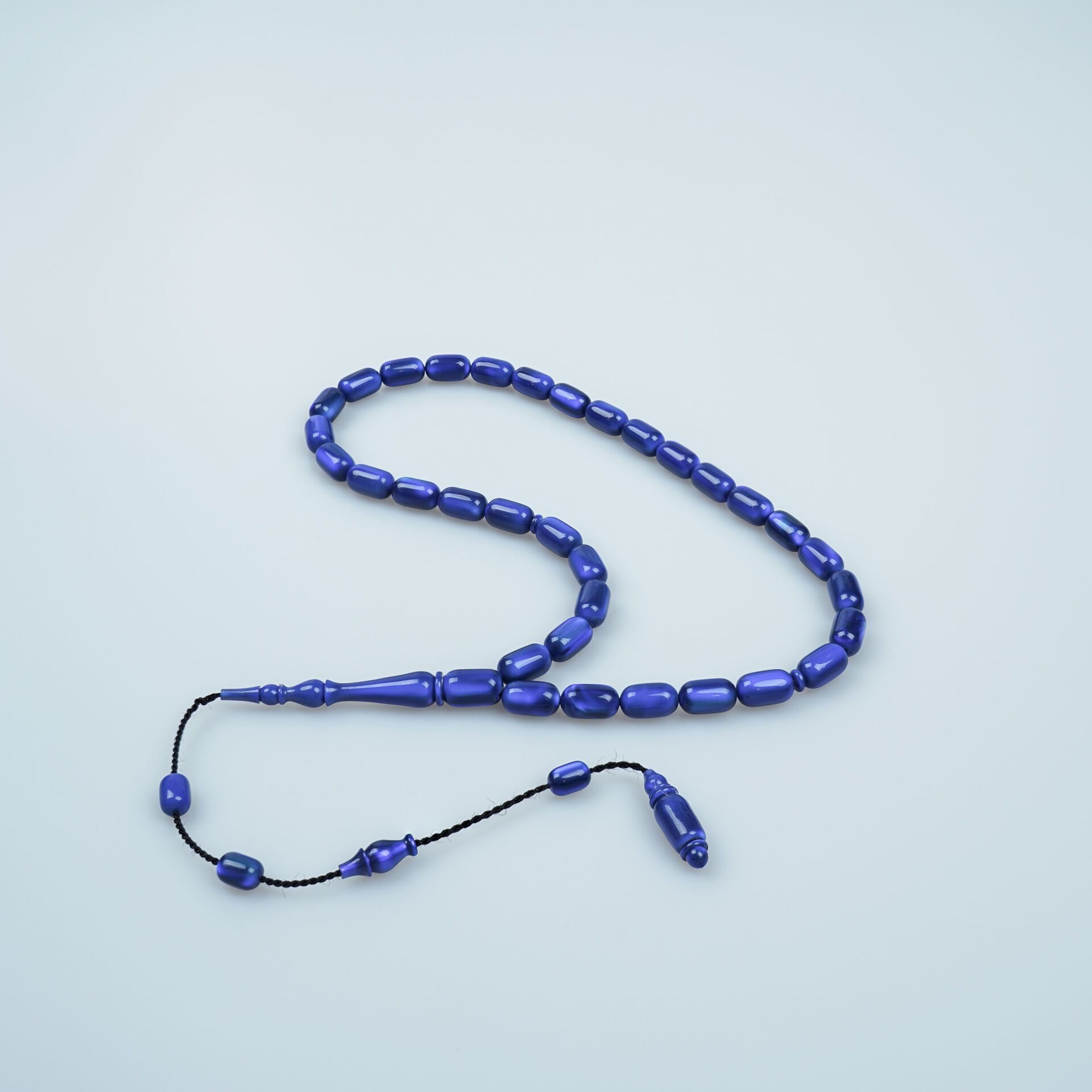 Lacivert Sıkma Kehribar Kapsül Kesim Tesbih