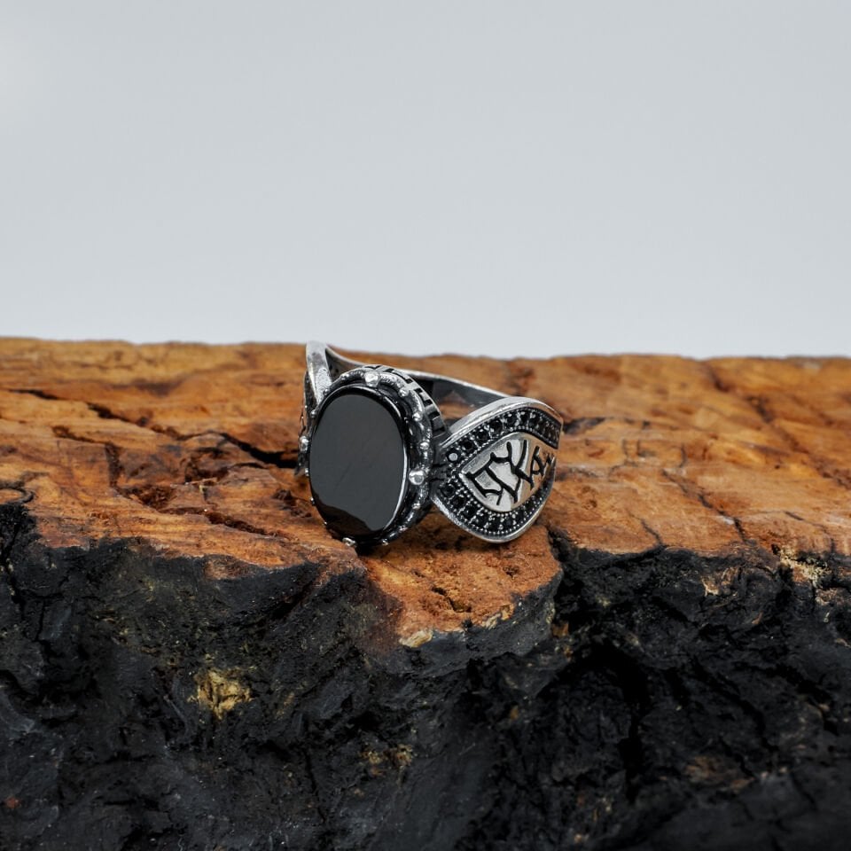 Siyah Oniks Taşlı 925 Ayar Gümüş Erkek Yüzük