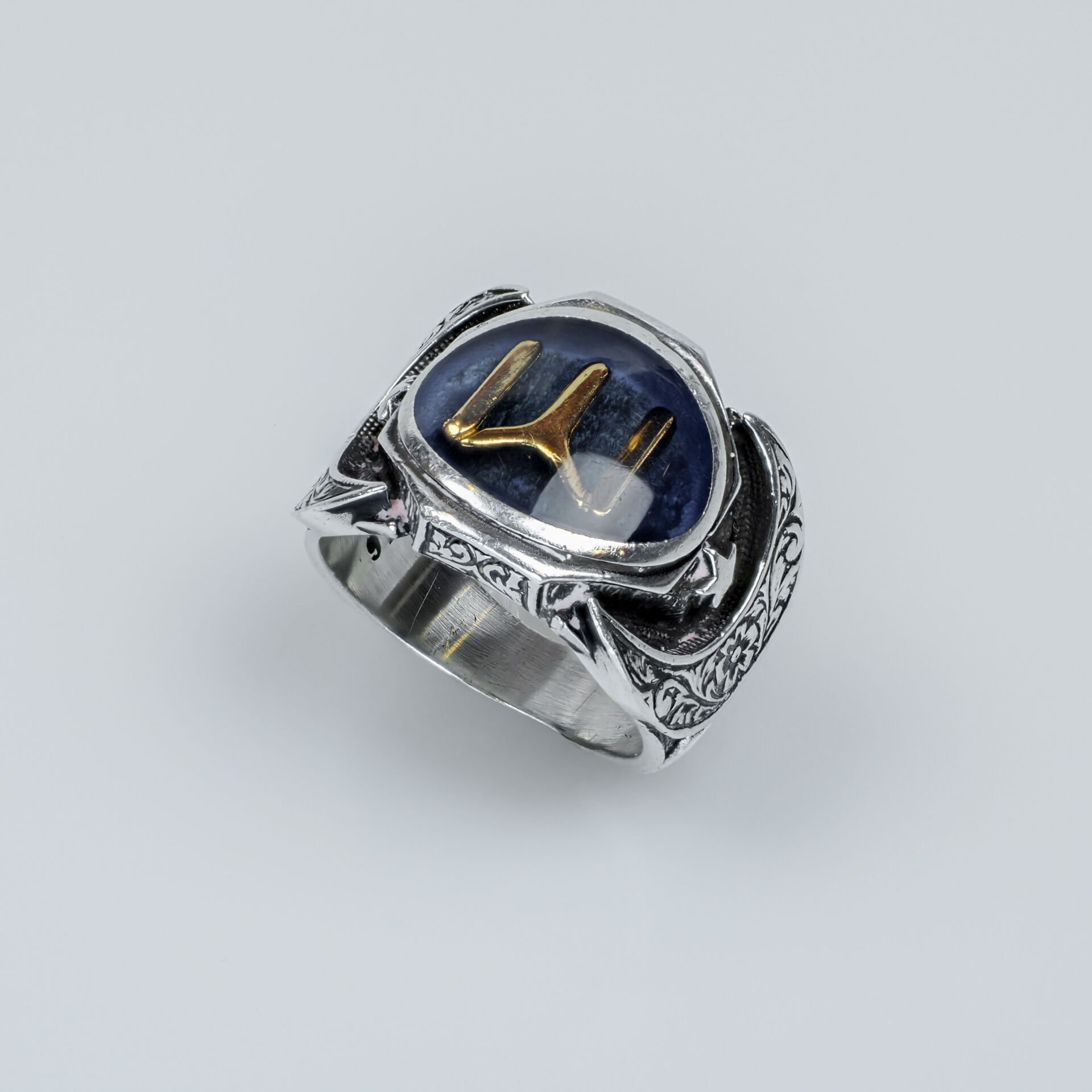 Kayı Boyu IYI Sembollü Ay-Yıldız İşlemeli Gümüş Erkek Yüzük