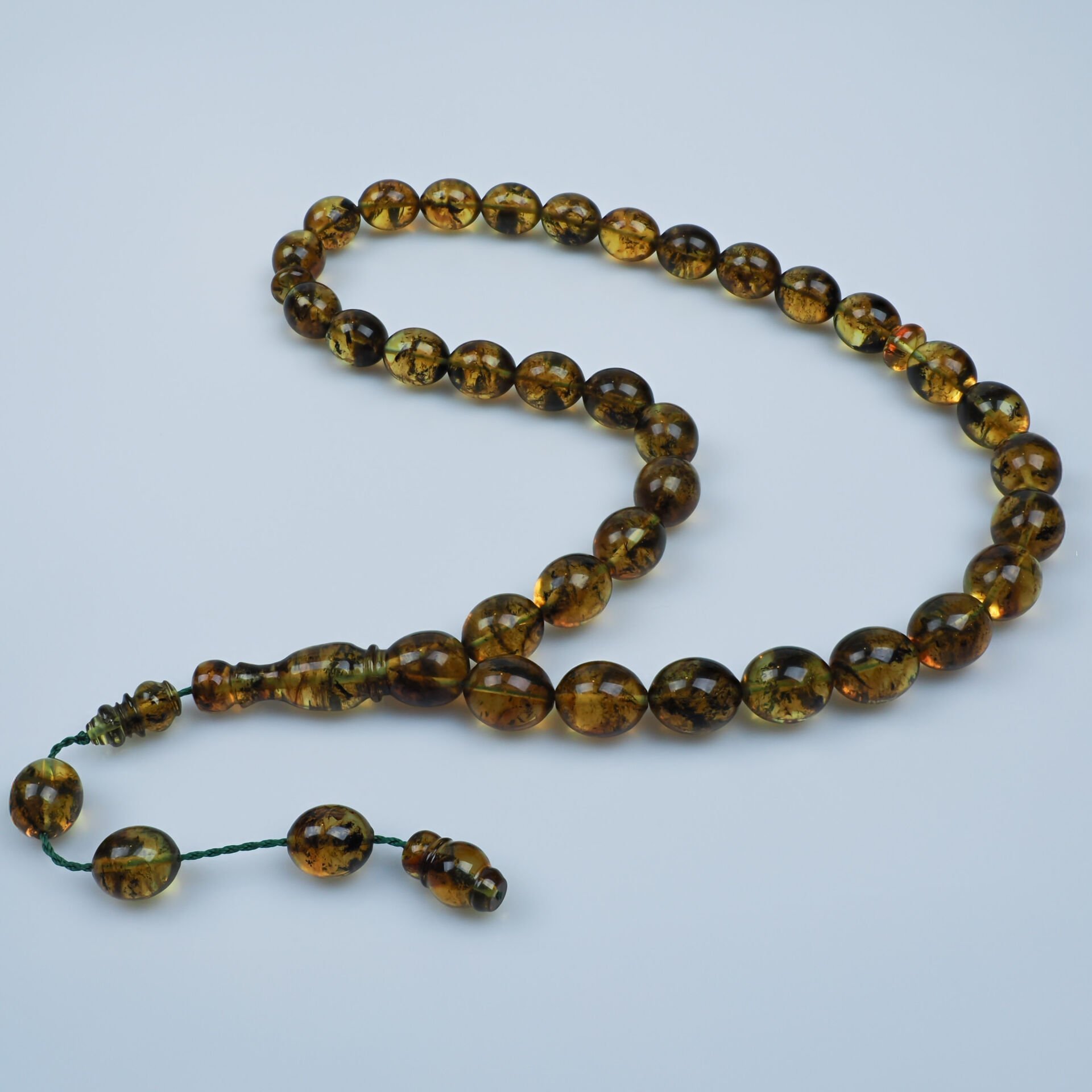 Fosilli Damla Kehribar Beyzi Kesim Koleksiyonluk Tesbih