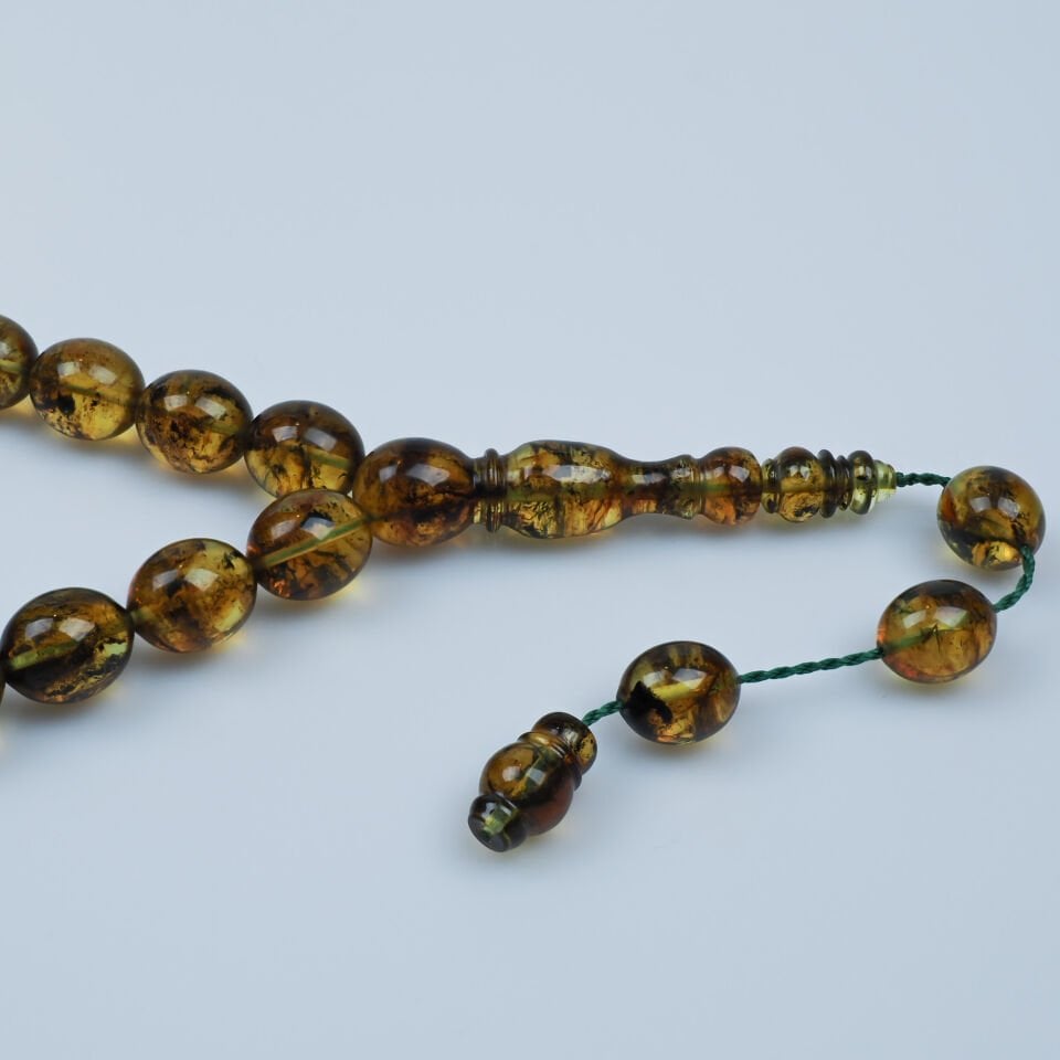 Fosilli Damla Kehribar Beyzi Kesim Koleksiyonluk Tesbih