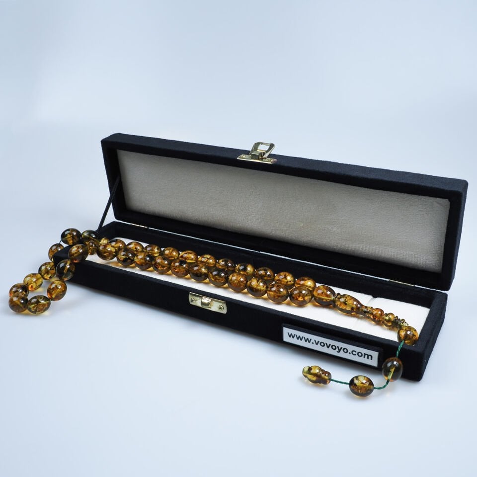 Fosilli Damla Kehribar Beyzi Kesim Koleksiyonluk Tesbih