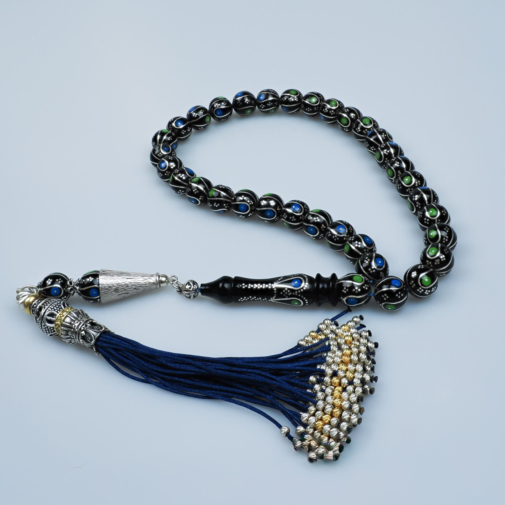 Firuze İşlemeli Erzurum Oltu Taşı Tesbih