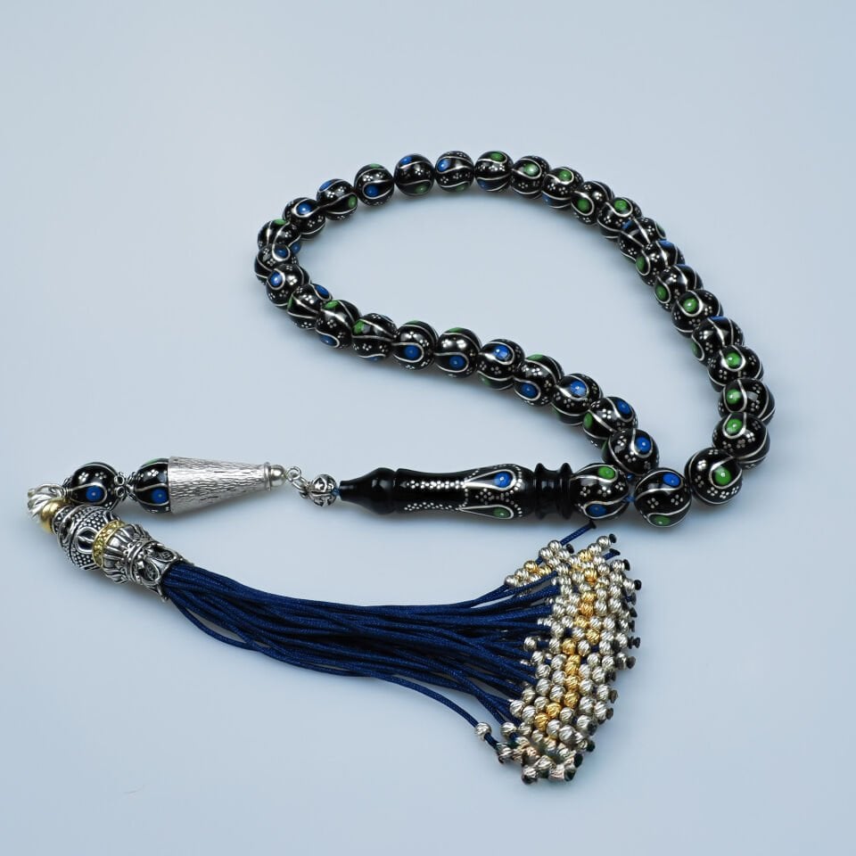 Firuze İşlemeli Erzurum Oltu Taşı Tesbih