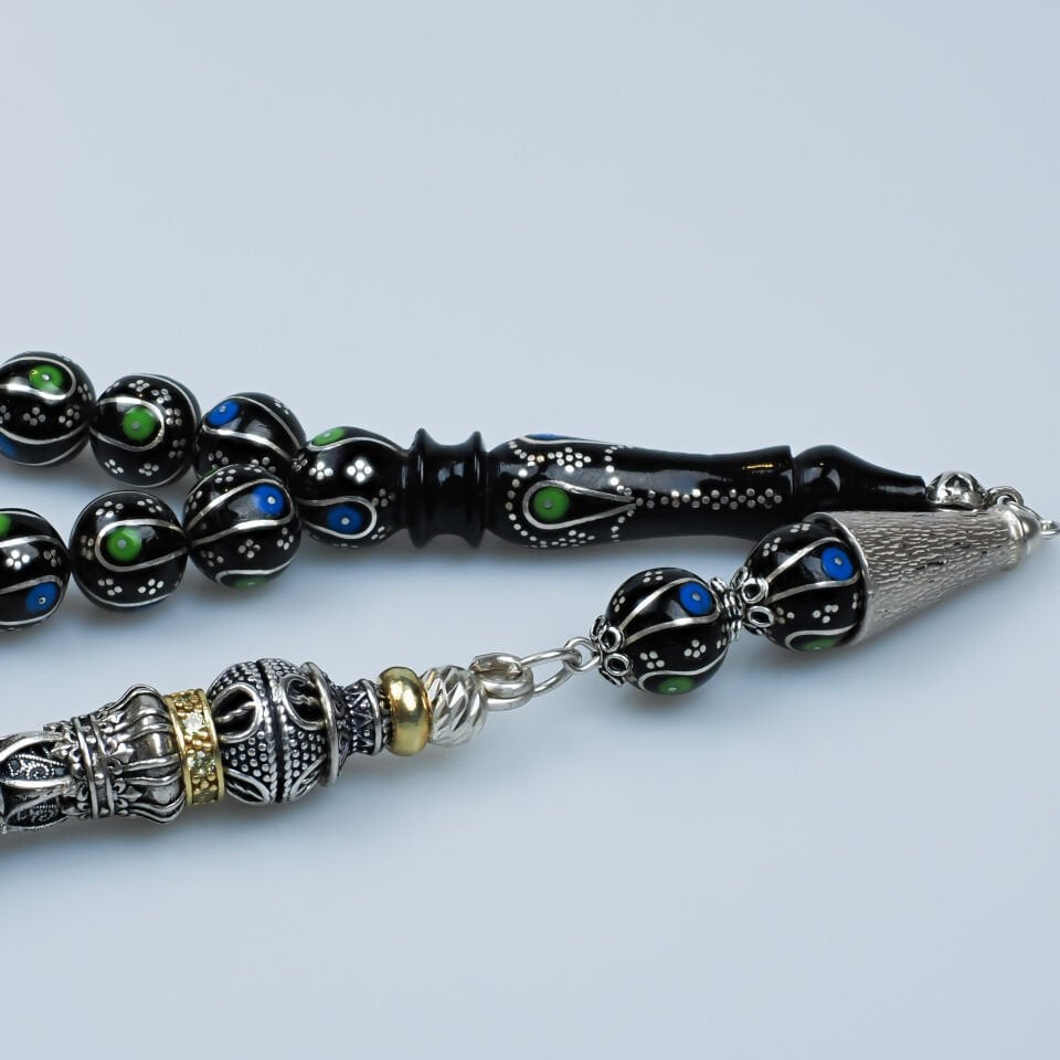 Firuze İşlemeli Erzurum Oltu Taşı Tesbih