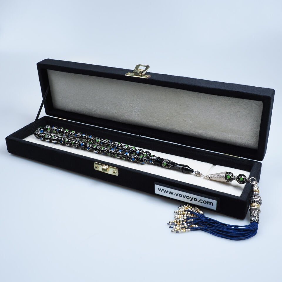 Firuze İşlemeli Erzurum Oltu Taşı Tesbih