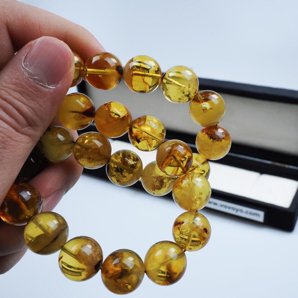 Fosilli Damla Kehribar 925 Ayar Gümüş Püsküllü İri Boy Tesbih