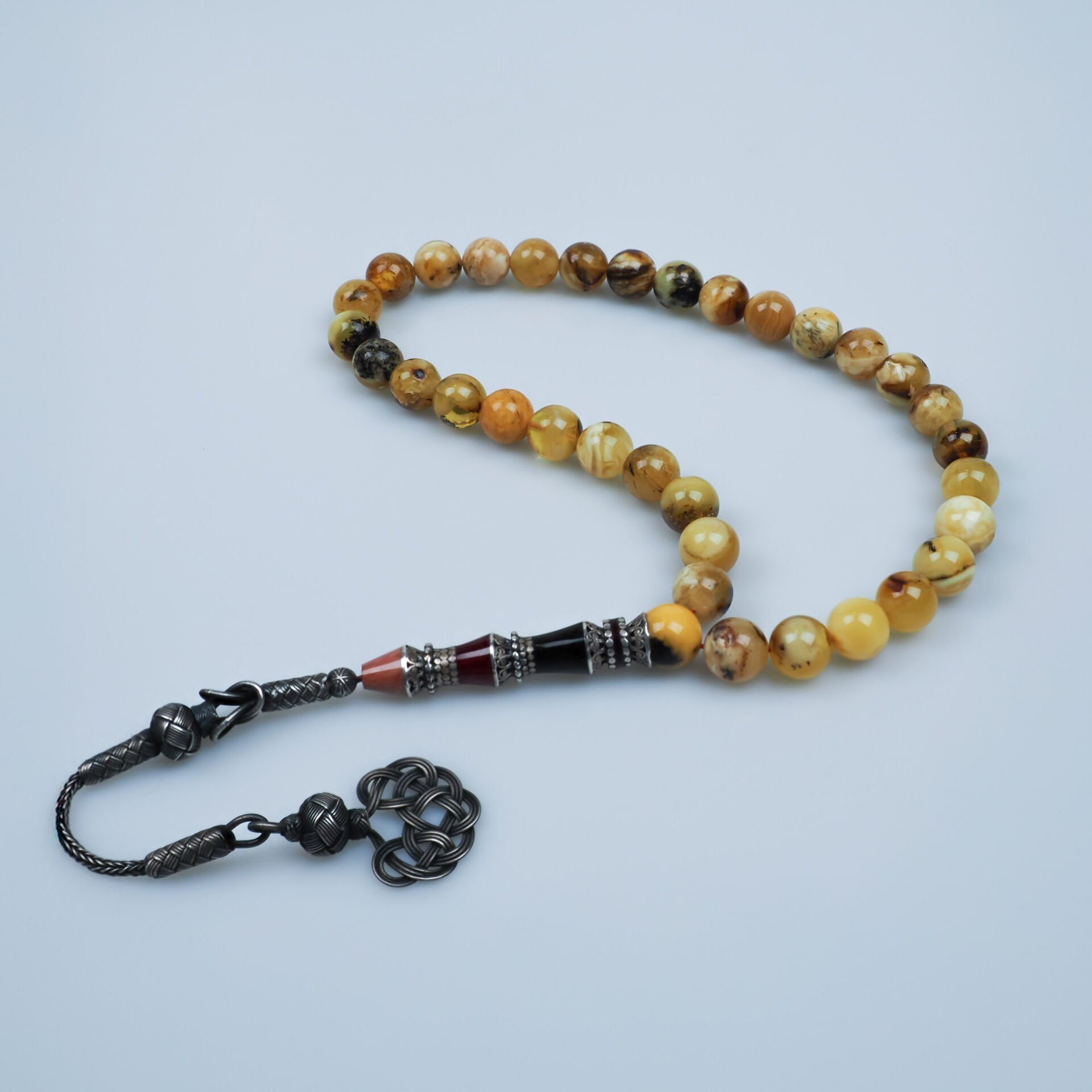 Kaya Damla Kehribar Küre Kesim Doğal Dokulu Tesbih