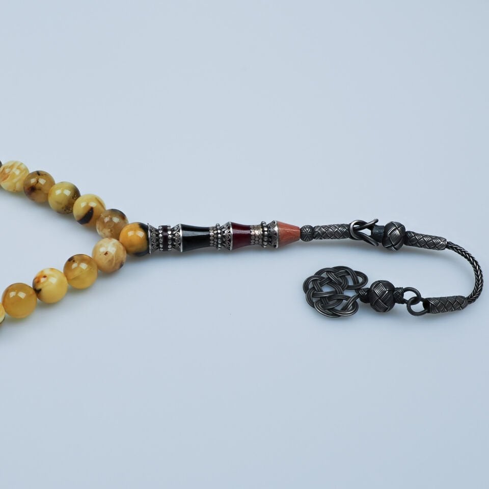 Kaya Damla Kehribar Küre Kesim Doğal Dokulu Tesbih