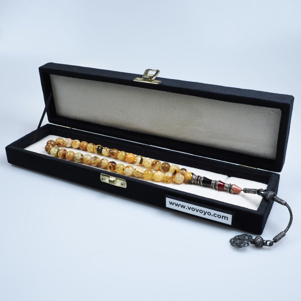 Kaya Damla Kehribar Küre Kesim Doğal Dokulu Tesbih