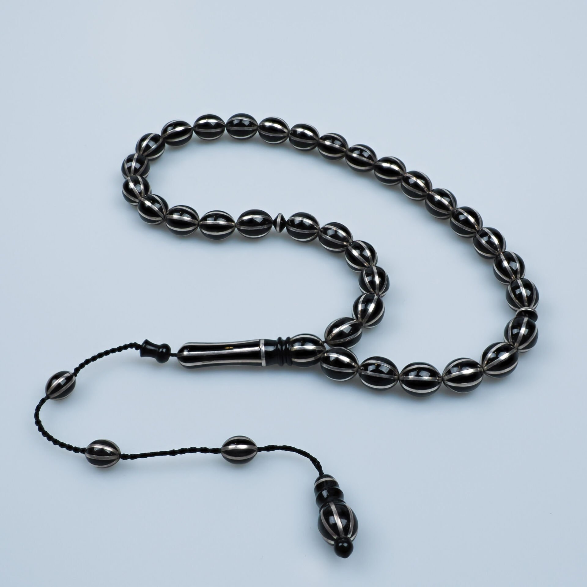 8'li Gümüş Yarma Erzurum Oltu Taşı Sistemli Püskül Tesbih