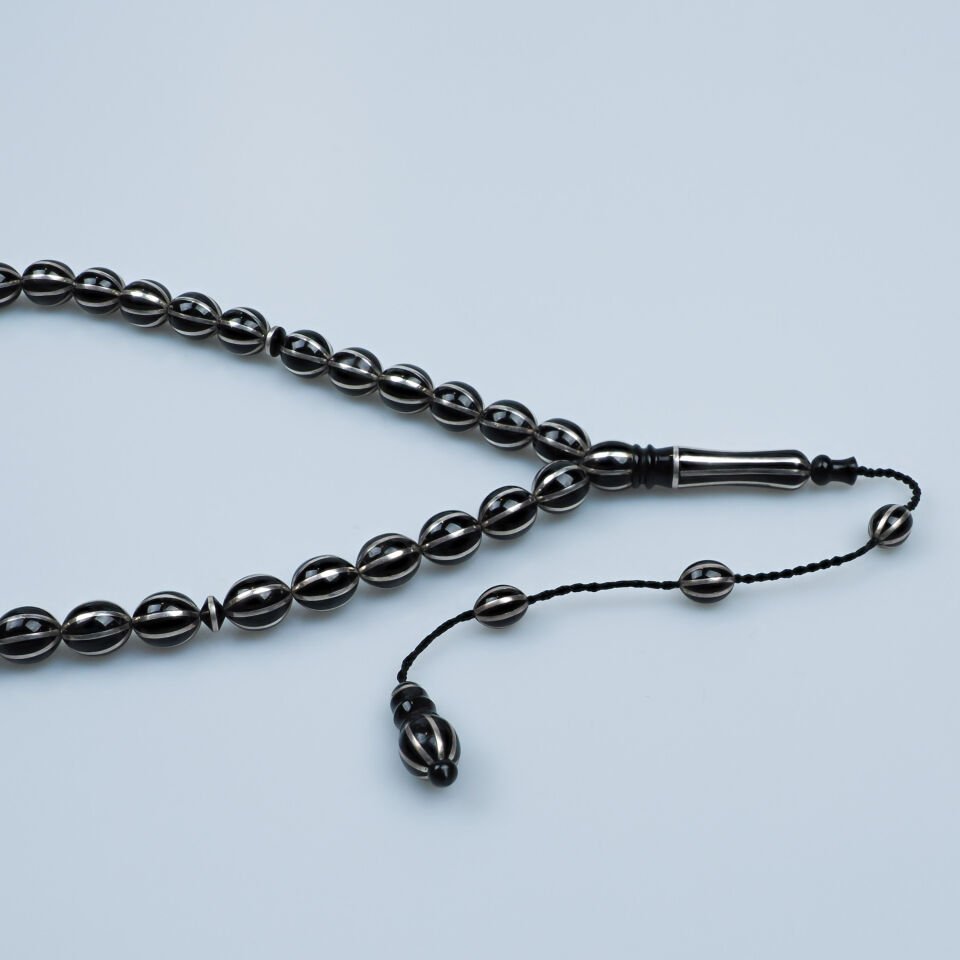 8'li Gümüş Yarma Erzurum Oltu Taşı Sistemli Püskül Tesbih