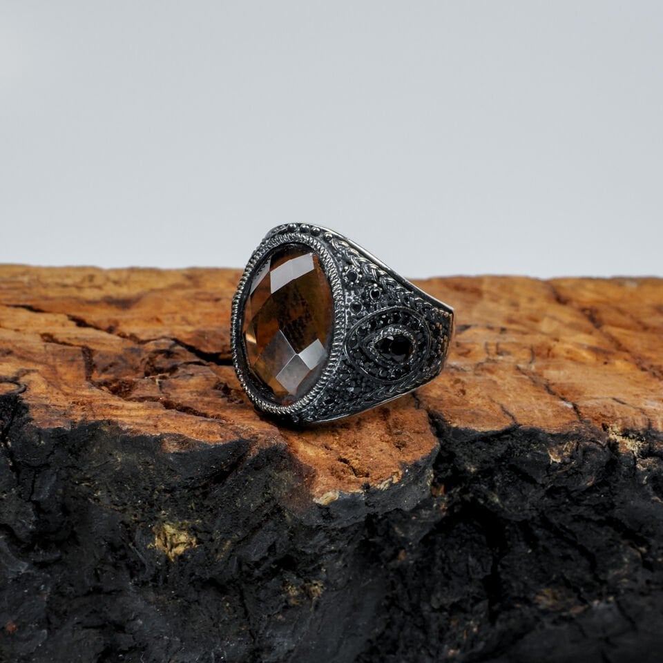 Zultanit Taşlı Mikro Mıhlamalı 925 Ayar Erkek Gümüş Yüzük