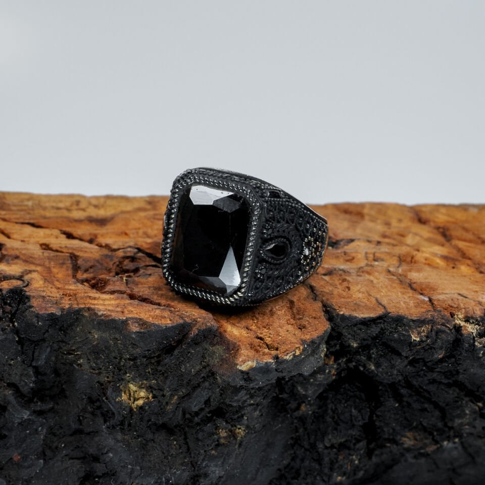 Siyah Oniks Taşlı Örgü Desenli 925 Ayar Erkek Gümüş Yüzük