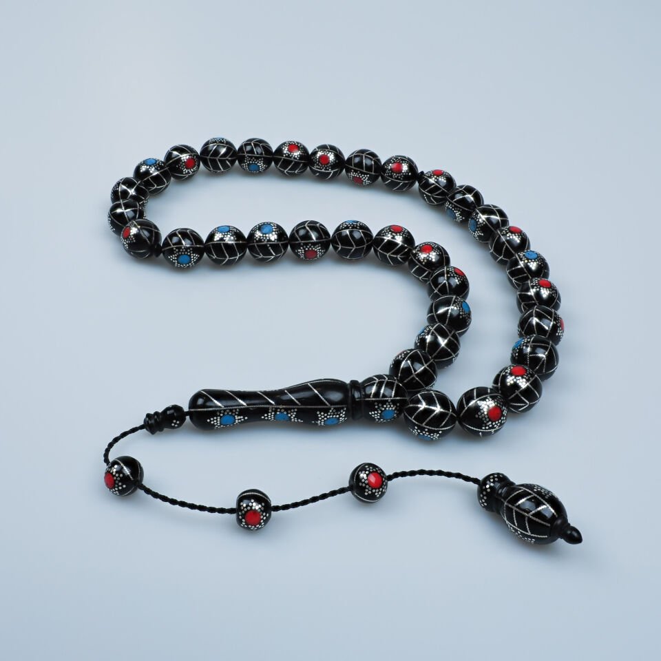 Gümüş İşlemeli Renkli Mineli Kuka Tesbih