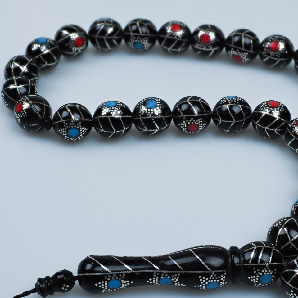 Gümüş İşlemeli Renkli Mineli Kuka Tesbih