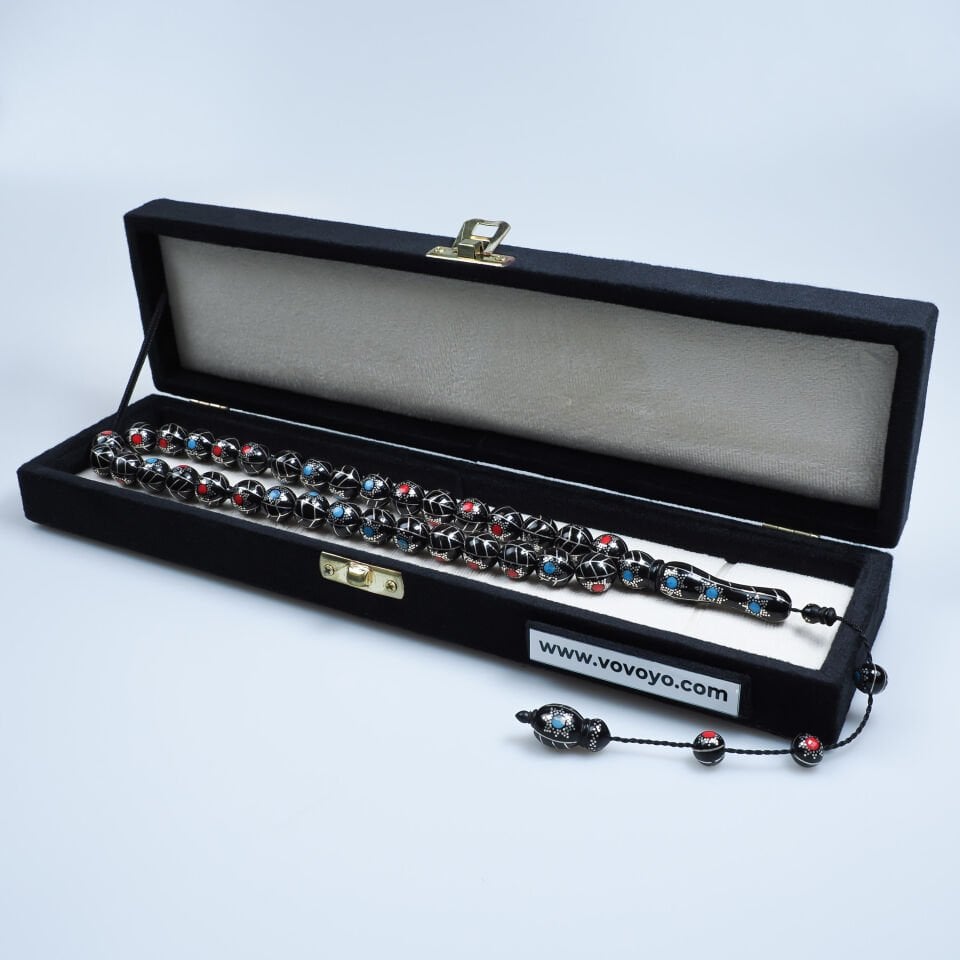 Gümüş İşlemeli Renkli Mineli Kuka Tesbih