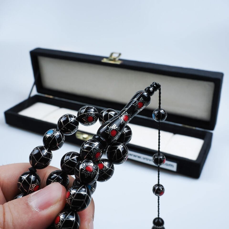 Gümüş İşlemeli Renkli Mineli Kuka Tesbih