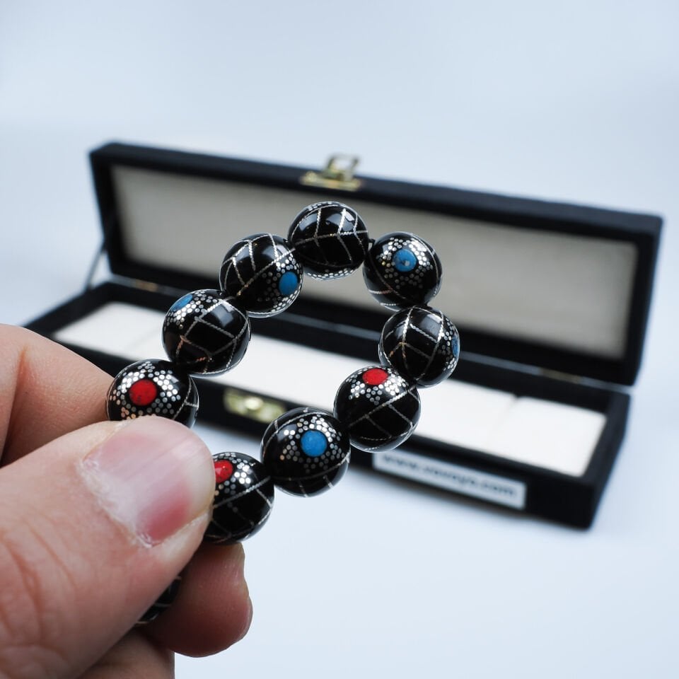 Gümüş İşlemeli Renkli Mineli Kuka Tesbih